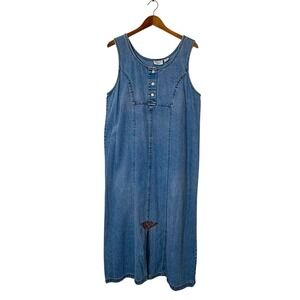 Vtg Carolina Blues Denim Jumper Dress Cottagecore Sz 16W Sleeveless Retro Y2K